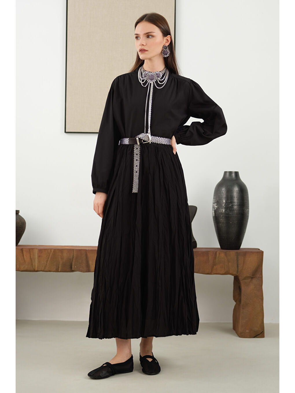 Kraşlı Vual Etek Siyah-1