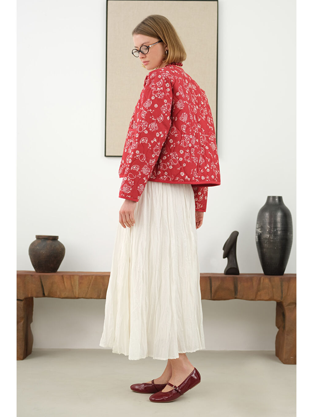 Kraşlı Vual Etek Ekru-2