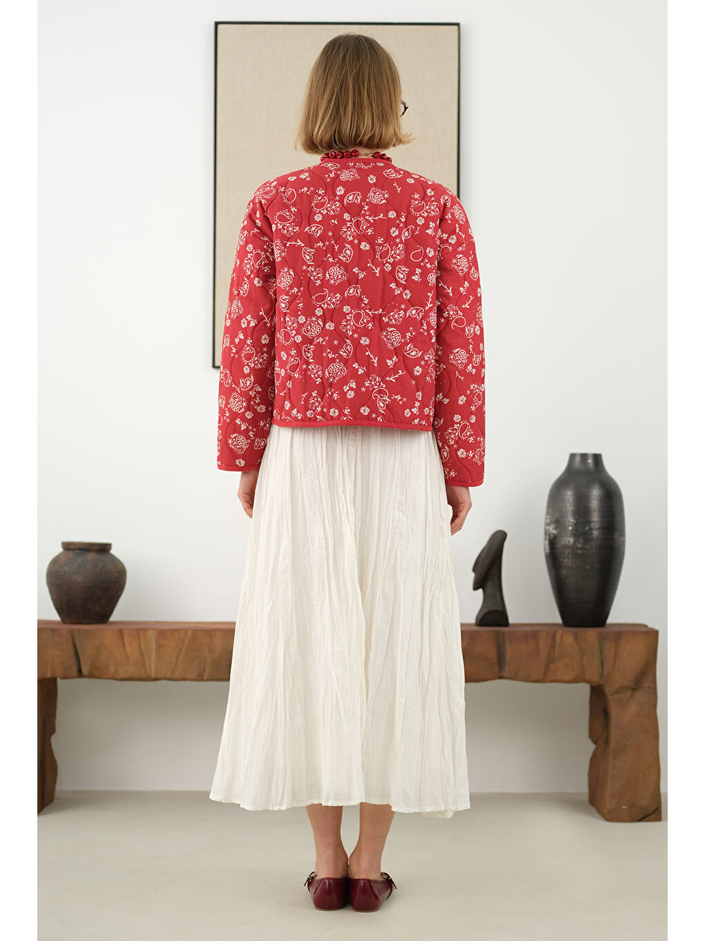 Kraşlı Vual Etek Ekru-3