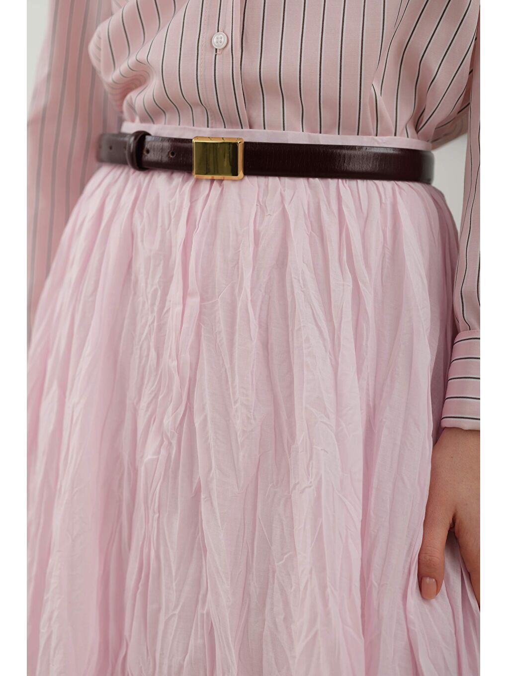 Kraşlı Vual Etek Toz Pembe-1