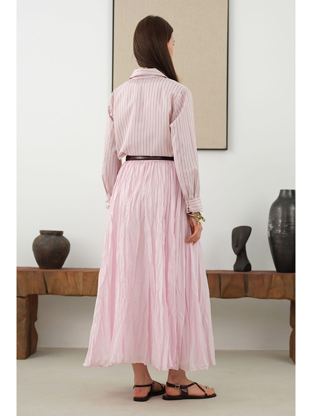 Kraşlı Vual Etek Toz Pembe-2