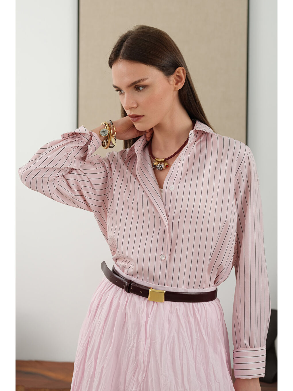 Kraşlı Vual Etek Toz Pembe-3