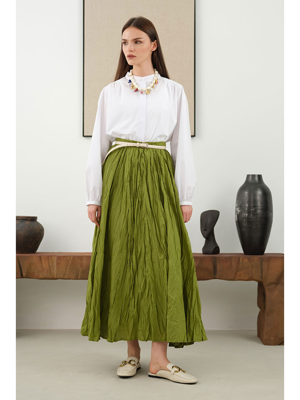 Kraşlı Vual Etek Yosun Yeşili-2