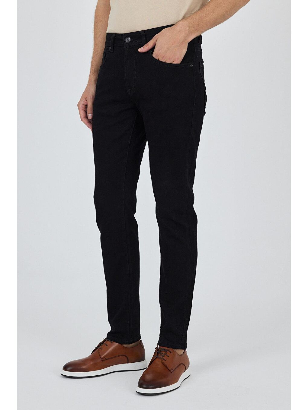 Siyah Gabardin 5 Cep Düz Paça Casual Slim Fit Pamuklu Denim Pantolon 1023250152-2
