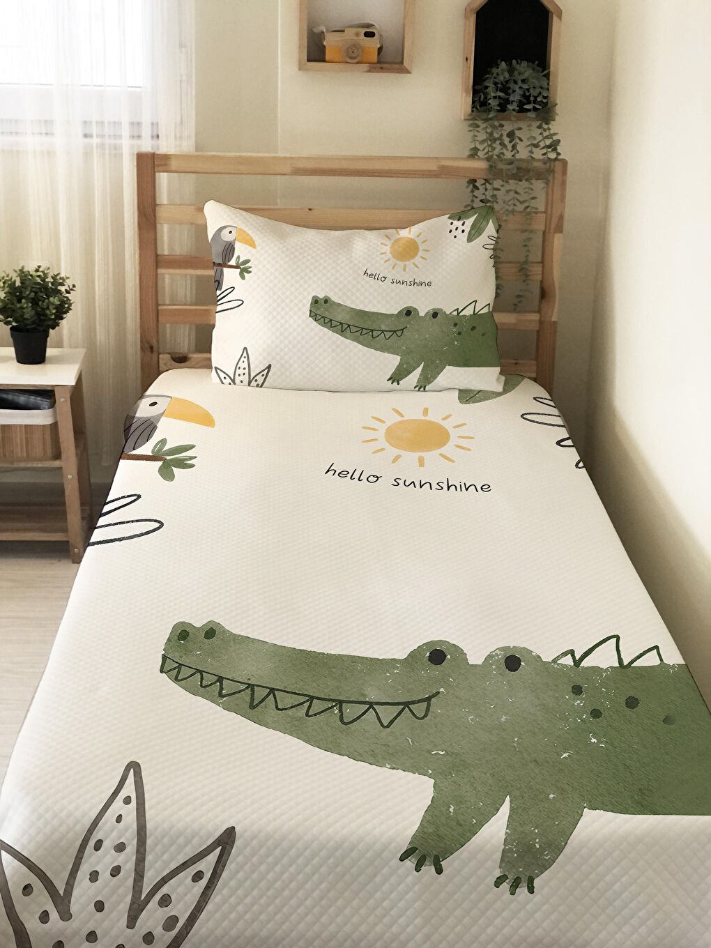 Karışık Timsah Desenli Soft Baskılı Tek Kişilik 160x220 Cm Pike  - Beyaz