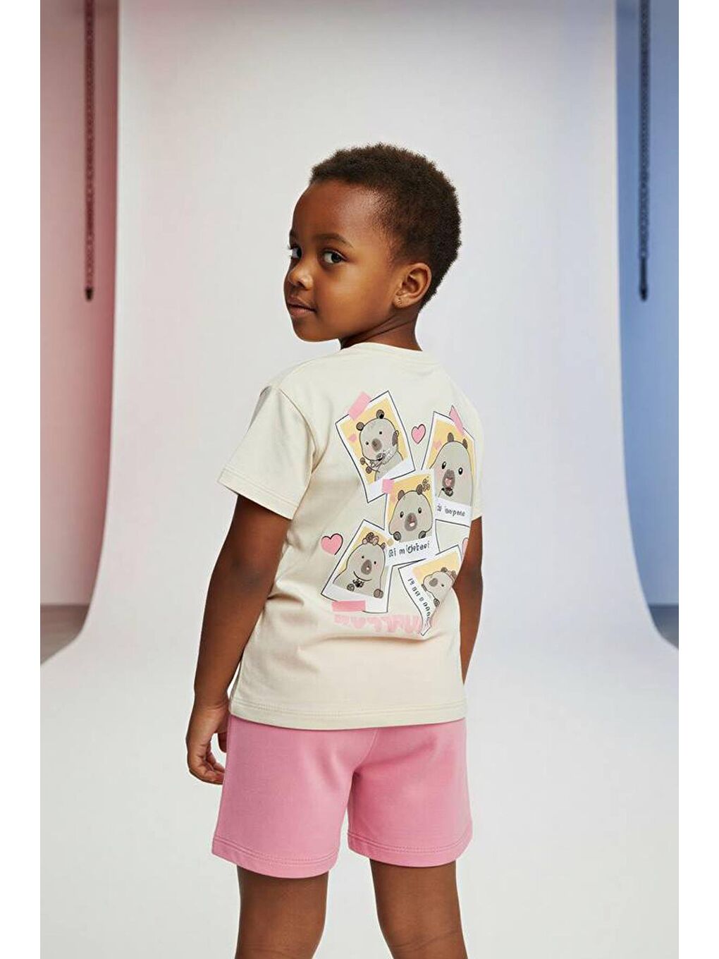 Kız Çocuk Pamuklu Pembe Baskılı T-Shirt Ve Şort 2'Li Takım-1