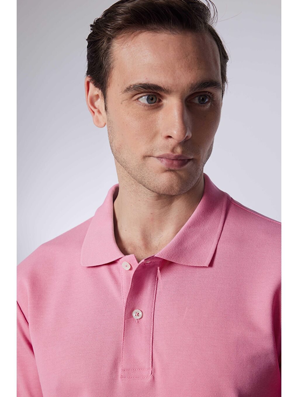 Erkek Slim Fit Dar Kesim %100 Pamuk Düz Pike Lila Polo Yaka Tişört-1