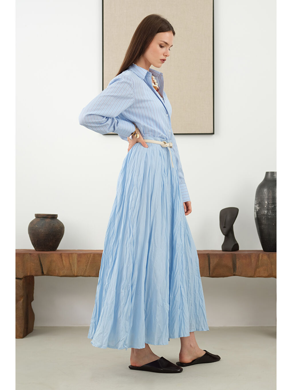 Kraşlı Vual Etek Açık Mavi-2