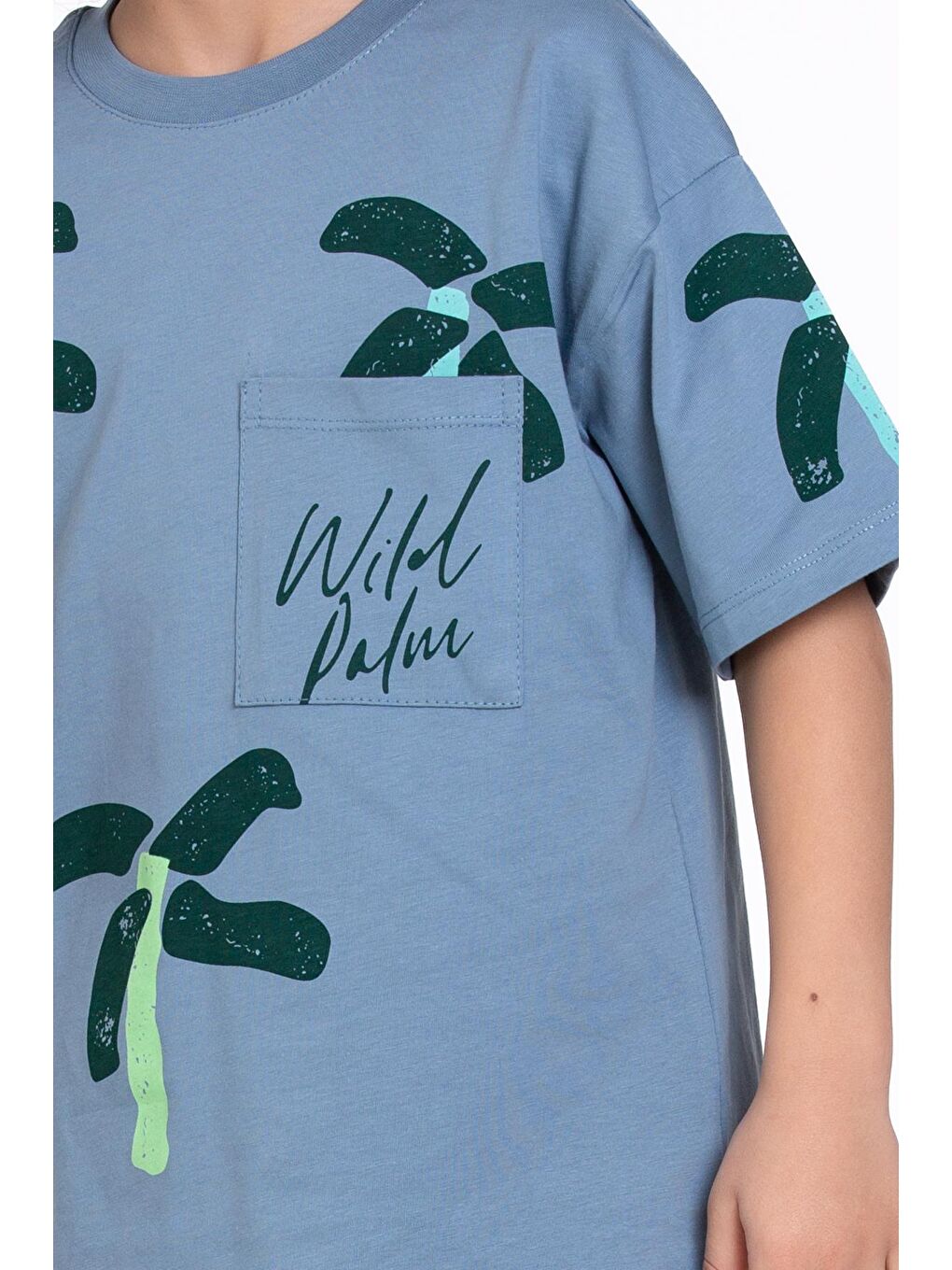 Mavi Wild Palm Baskılı 5-9 Yaş Takım - 2436-2-1