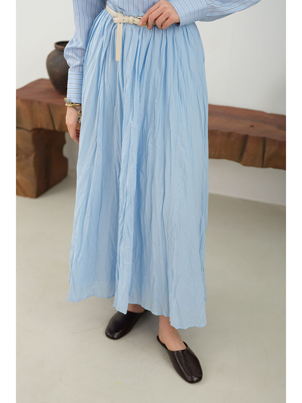 Kraşlı Vual Etek Açık Mavi-3