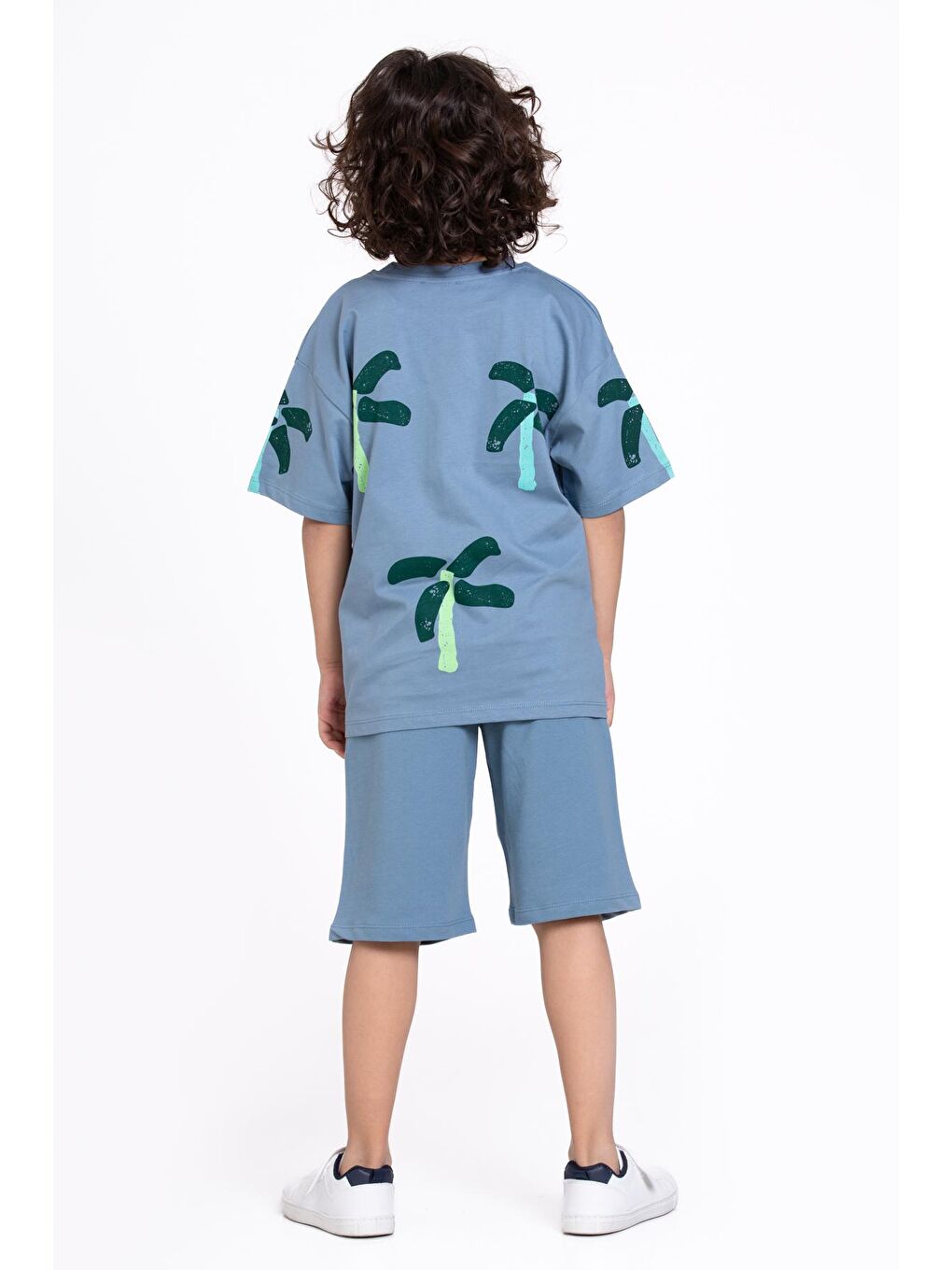 Mavi Wild Palm Baskılı 5-9 Yaş Takım - 2436-2-2