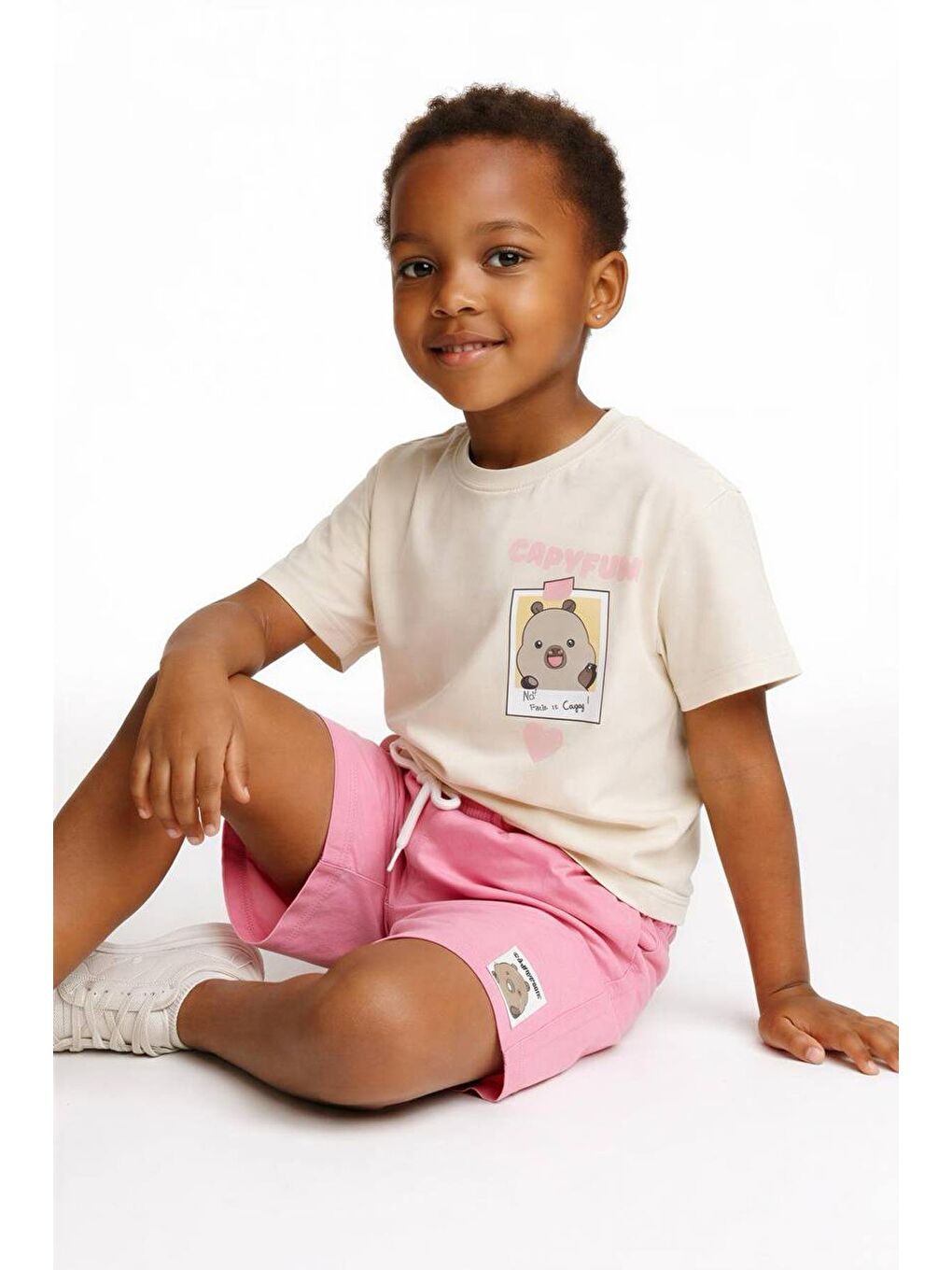 Kız Çocuk Pamuklu Pembe Baskılı T-Shirt Ve Şort 2'Li Takım-3