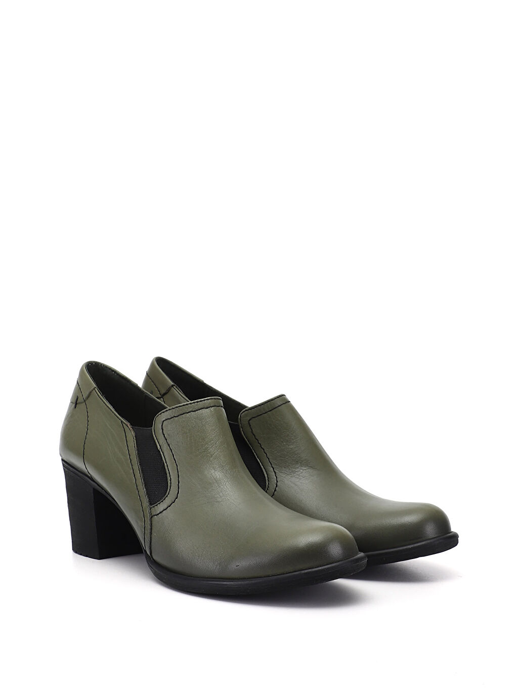 Kadın HAKİ-YEŞİL Orta Kalın Topuklu Hakiki Deri Ayakkabı