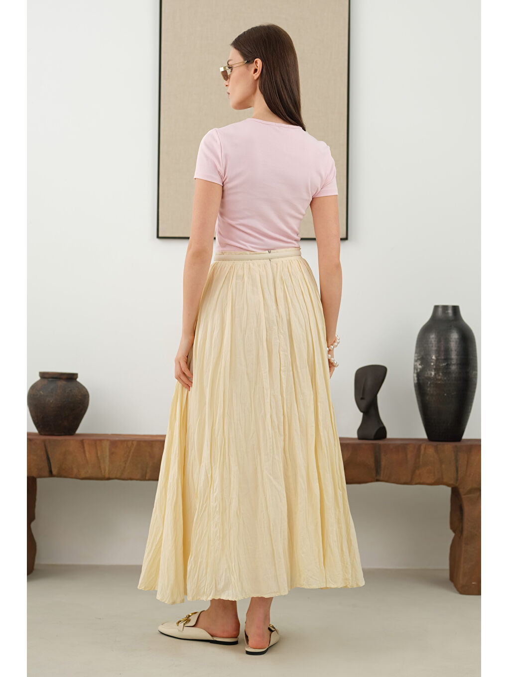 Bej Kraşlı Vual Etek Vanilya-3