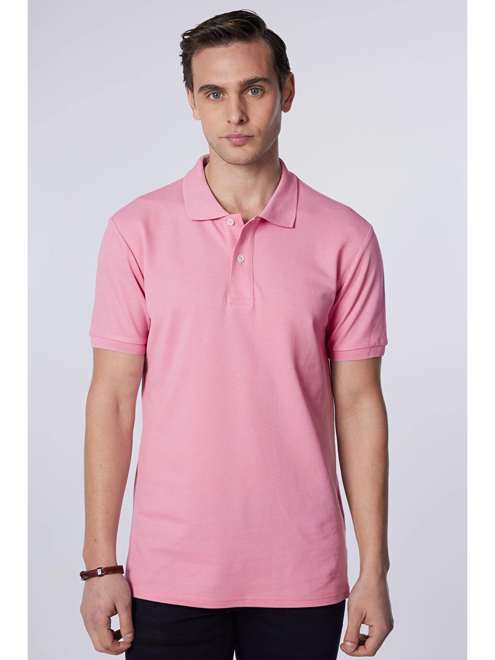 Erkek Slim Fit Dar Kesim %100 Pamuk Düz Pike Lila Polo Yaka Tişört-2