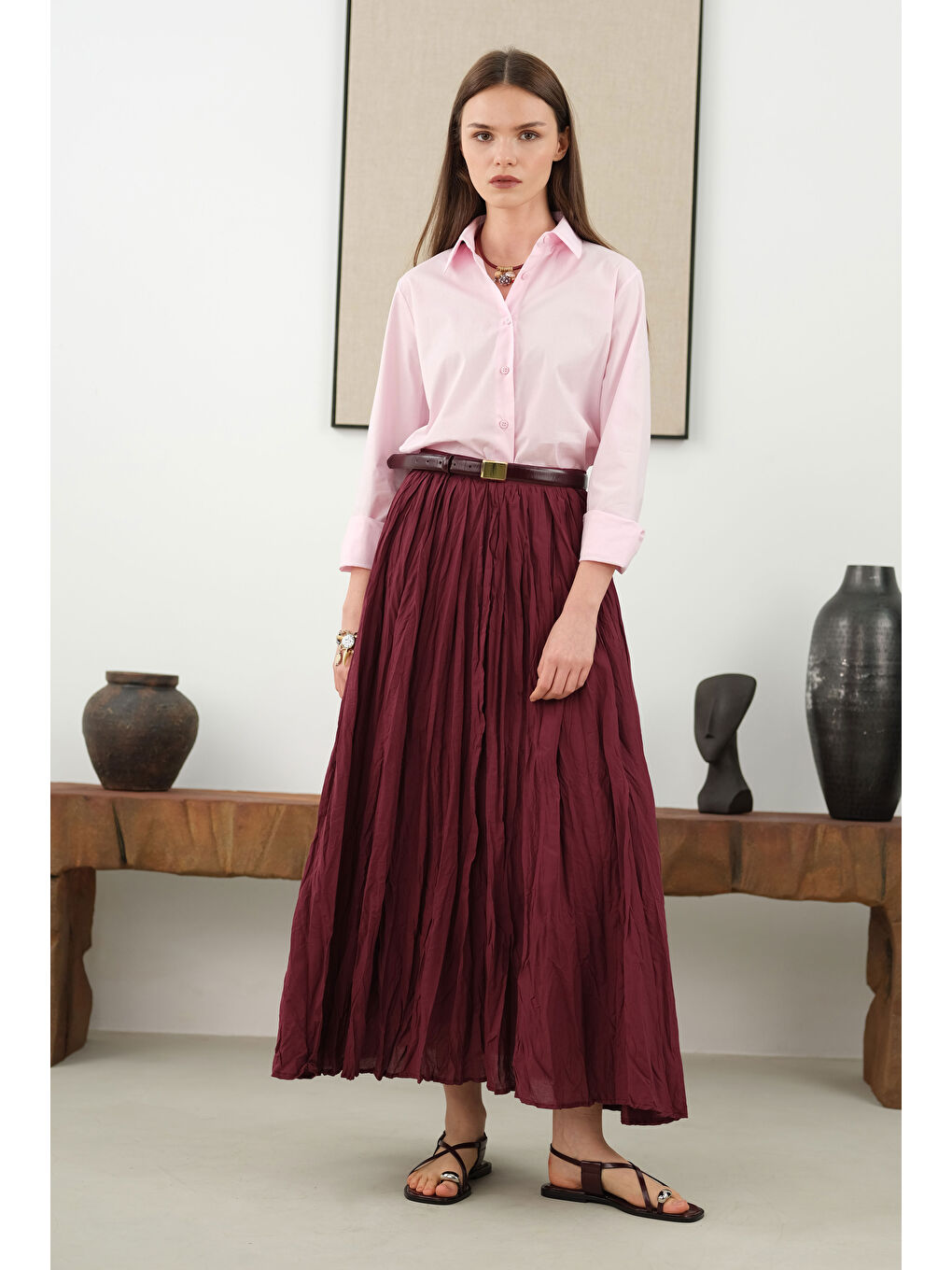 Kraşlı Vual Etek Bordo-1