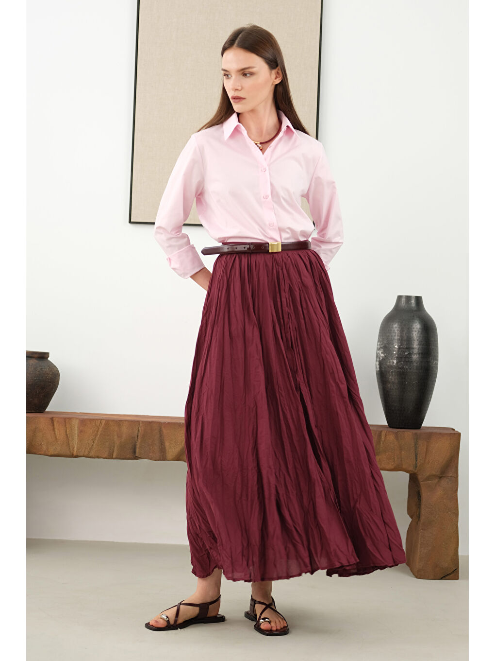 Kraşlı Vual Etek Bordo-2