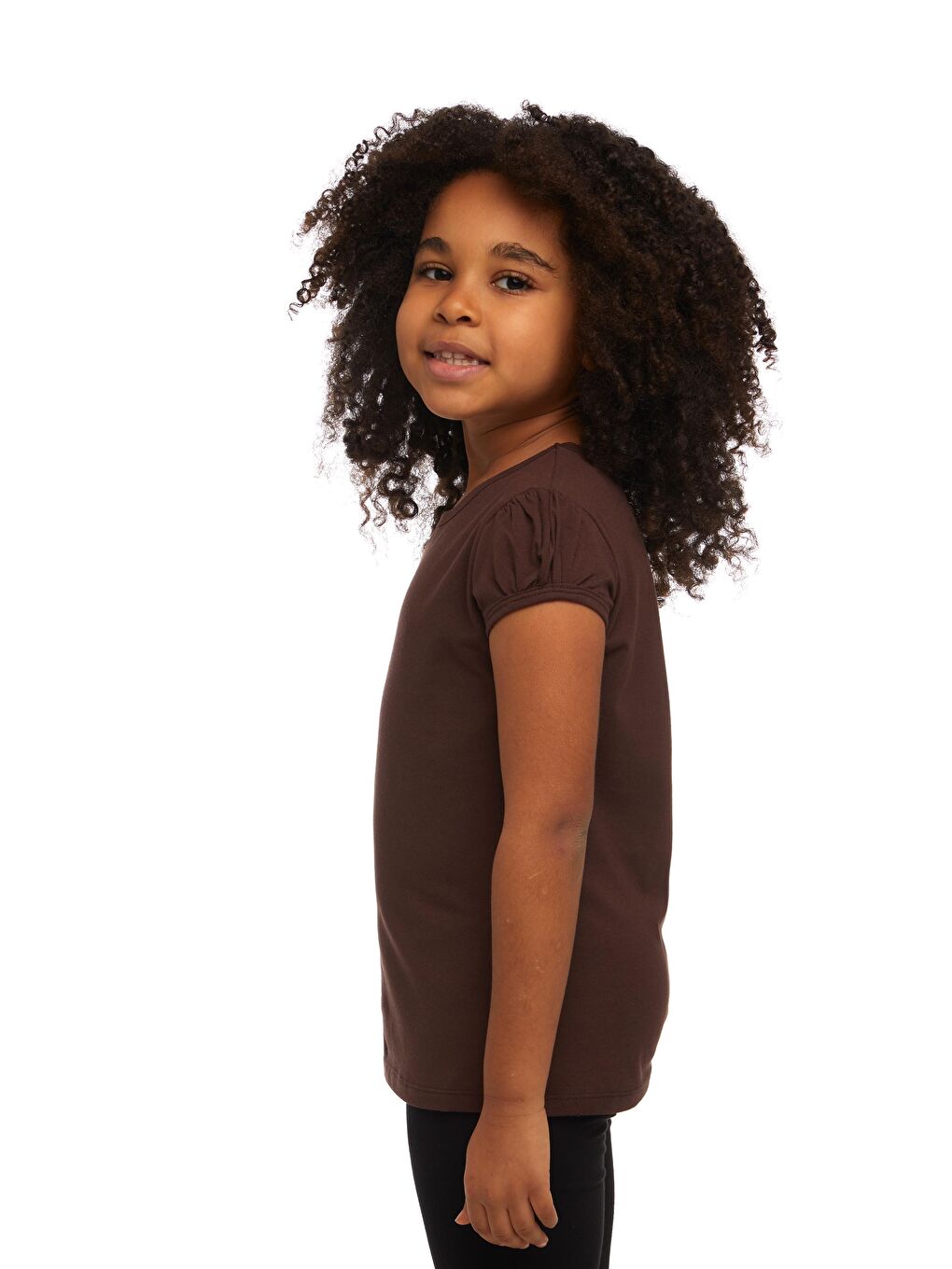 Kahverengi Kız Çocuk Kısa Kollu Basıc Tişört-1