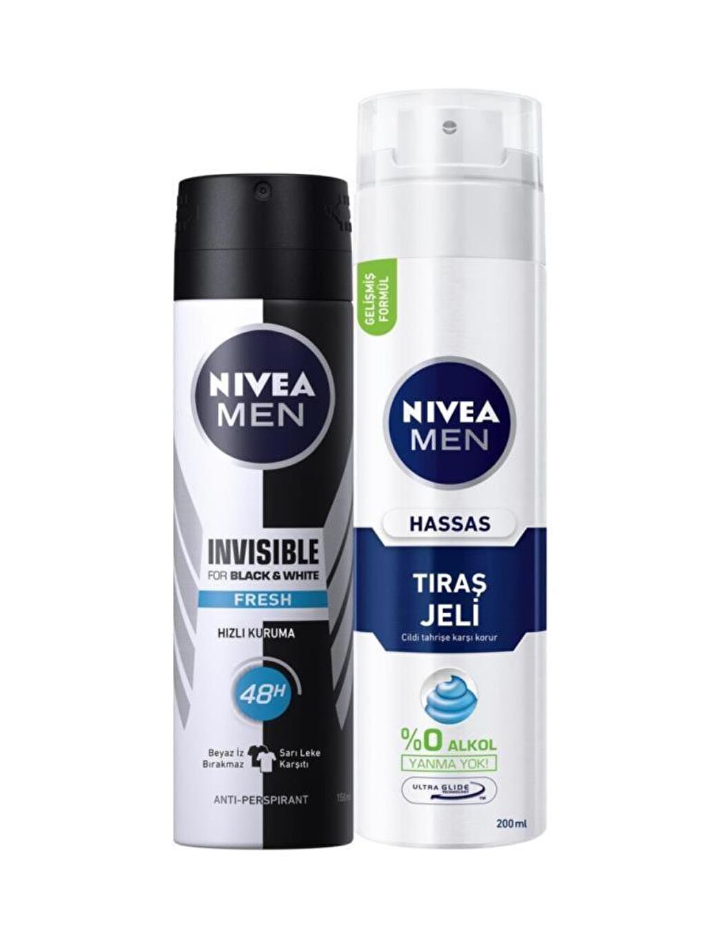 NIVEA Şeffaf Invisible Black&White Fresh Erkek Deosprey 150 ml Tıraş Jeli Hassas Ciltler Için 200 ml