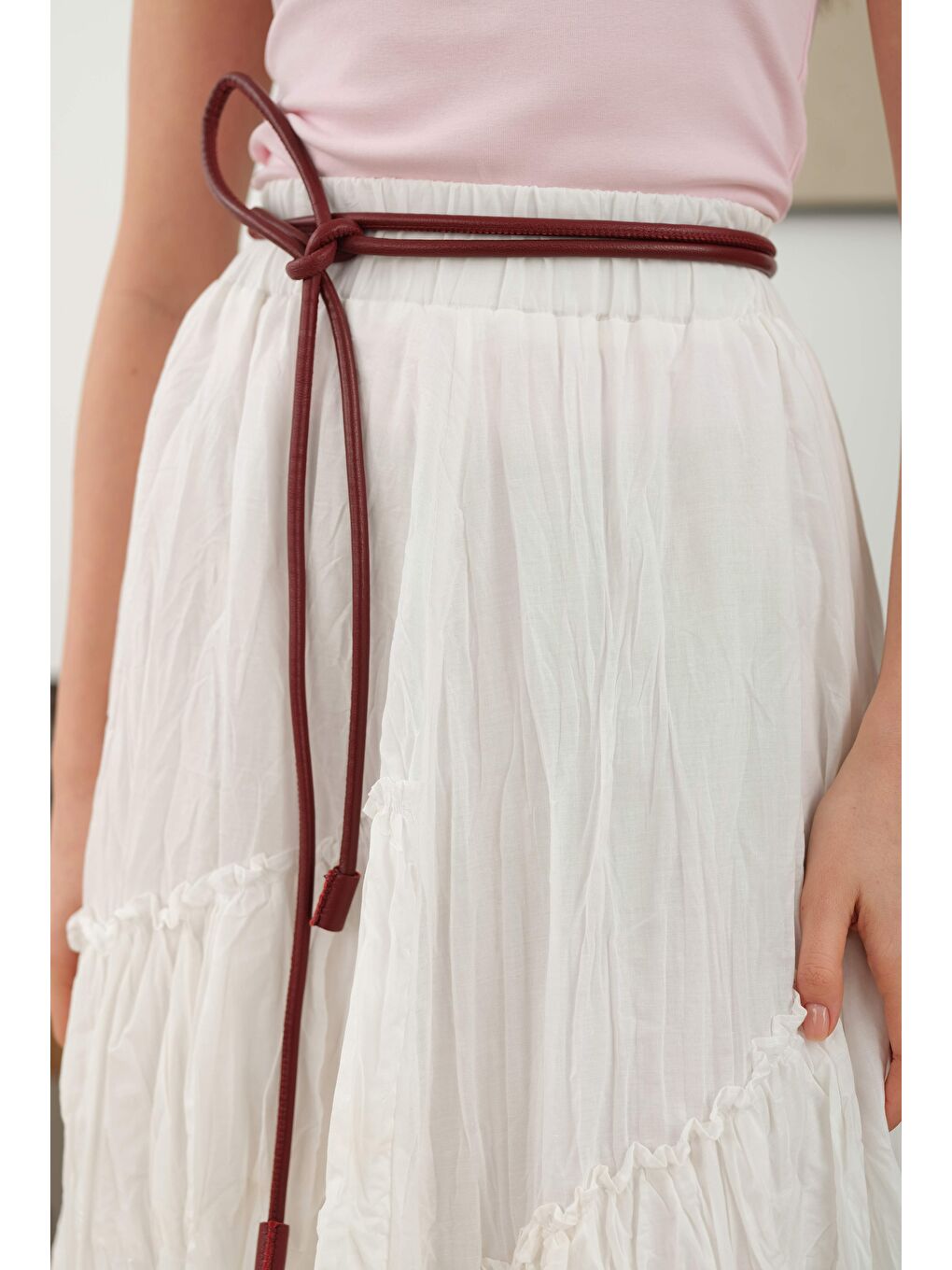 Katlı Bohem Etek Ekru-1