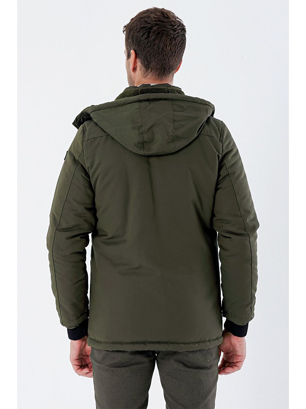 Koyu Haki Kapüşonlu Pamuklu Astarlı Comfort Fit Rahat Kesim Casual Kaban 1008235169-1