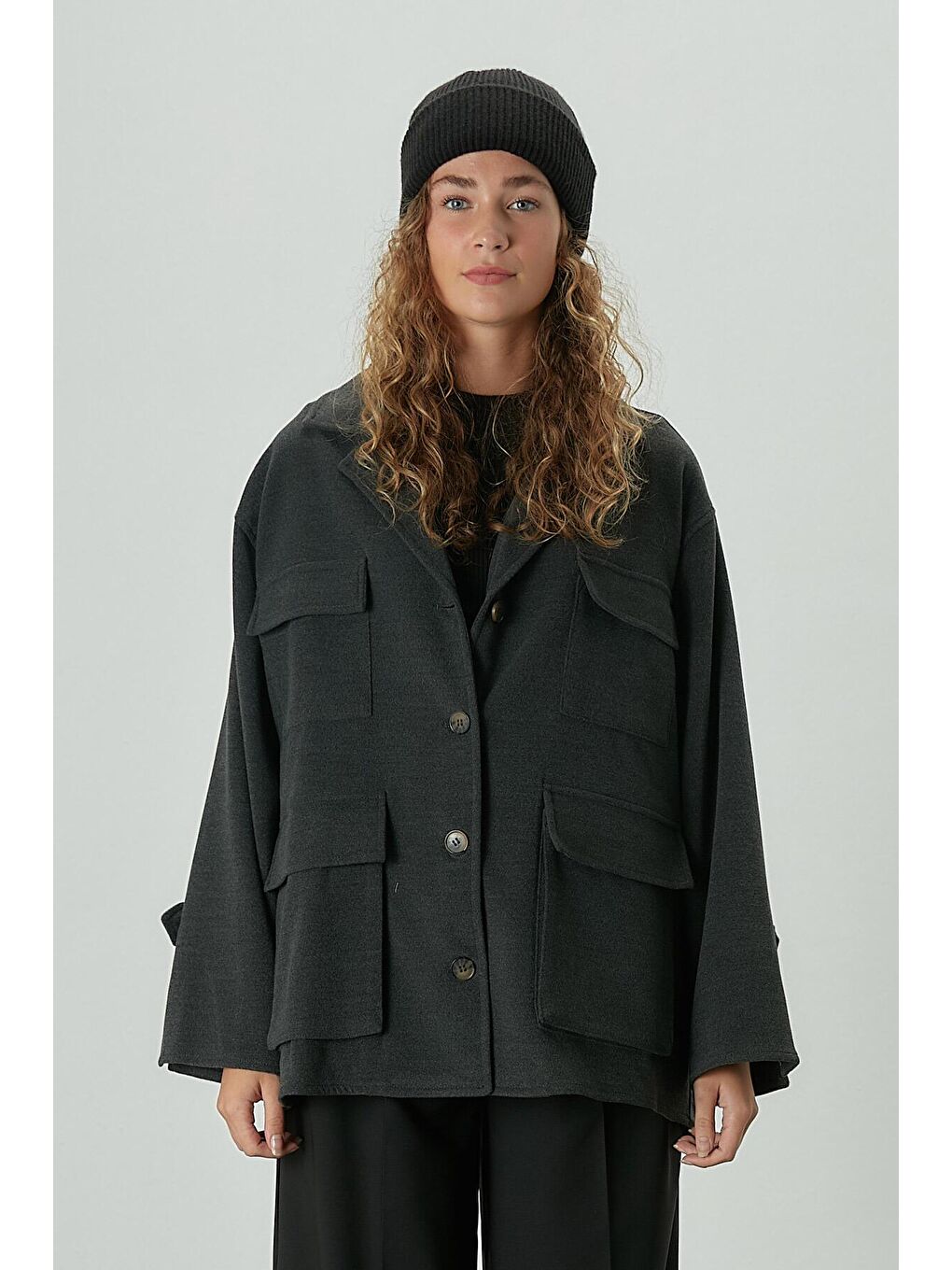 Safari Cepli Kaşe Ceket Antrasit-2