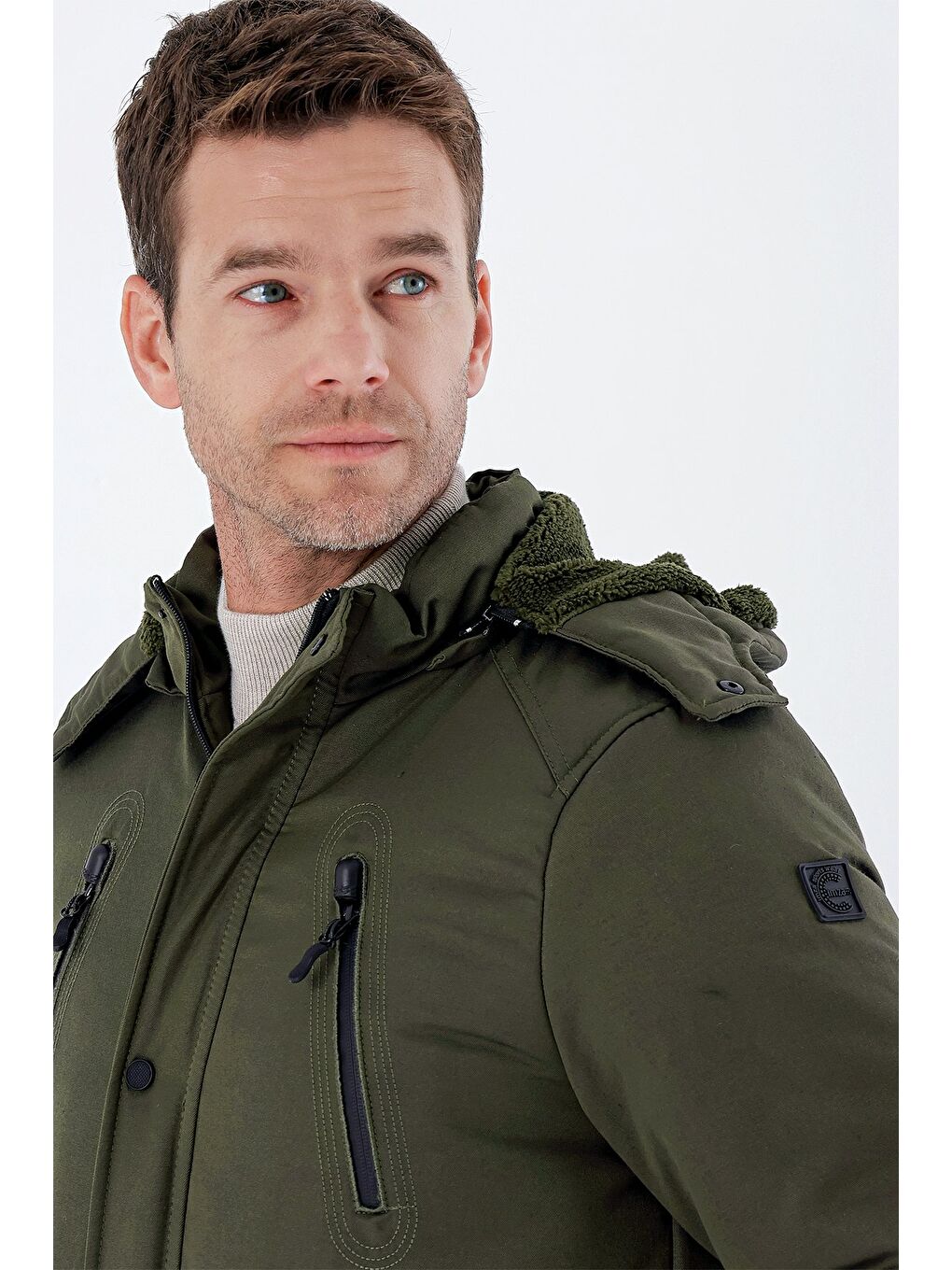 Koyu Haki Kapüşonlu Pamuklu Astarlı Comfort Fit Rahat Kesim Casual Kaban 1008235169-5