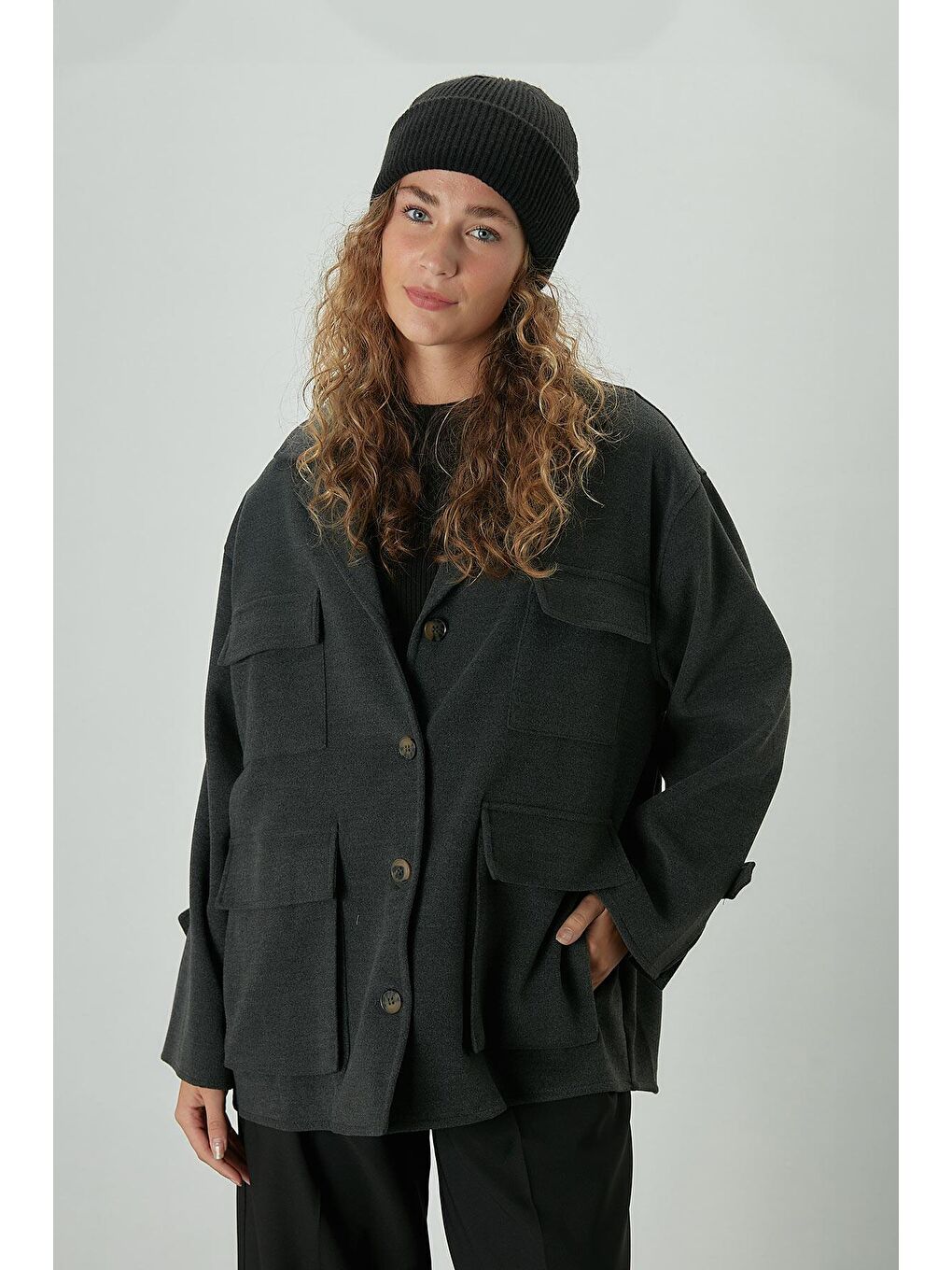 Safari Cepli Kaşe Ceket Antrasit-3