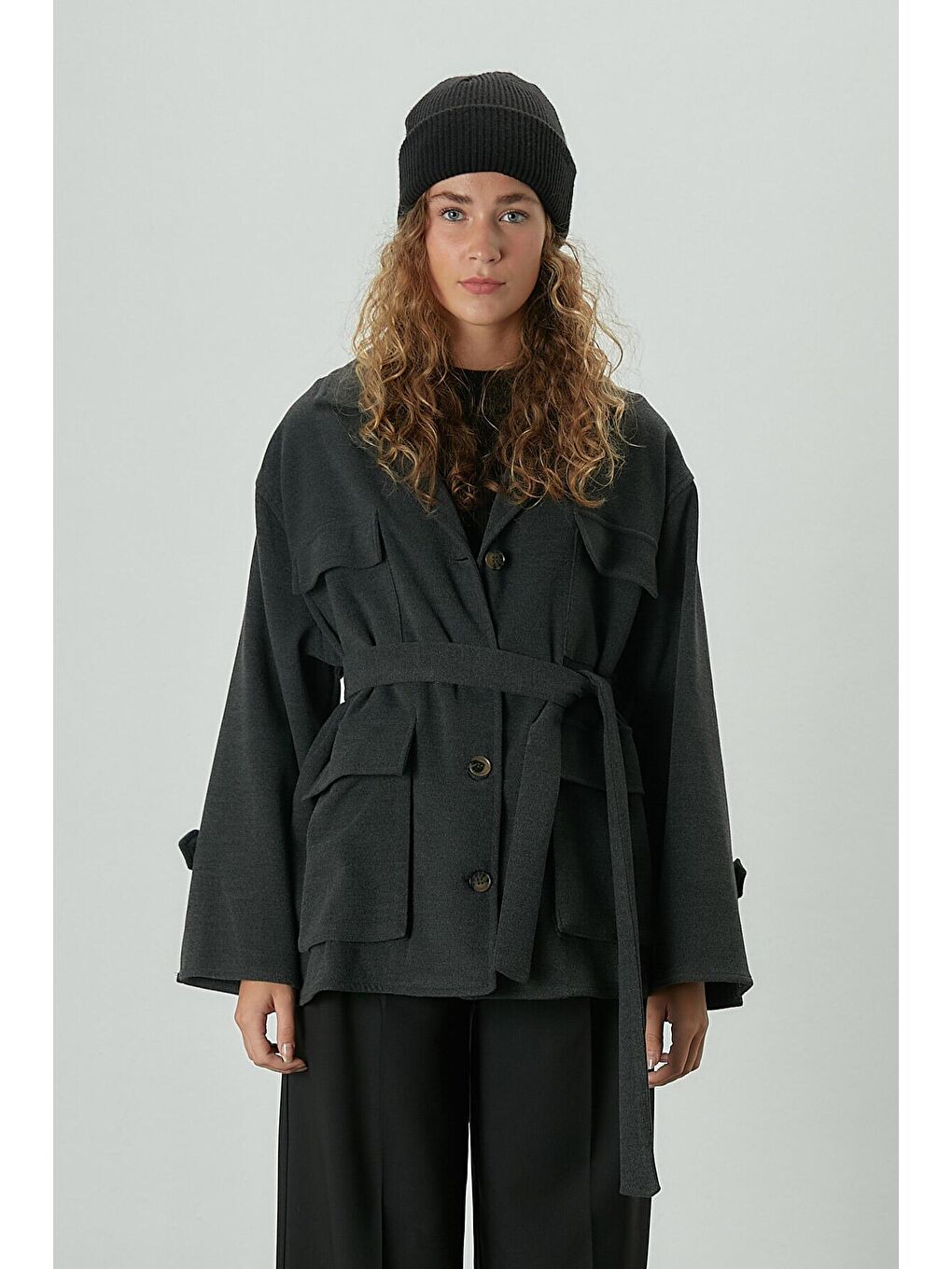 Safari Cepli Kaşe Ceket Antrasit-4