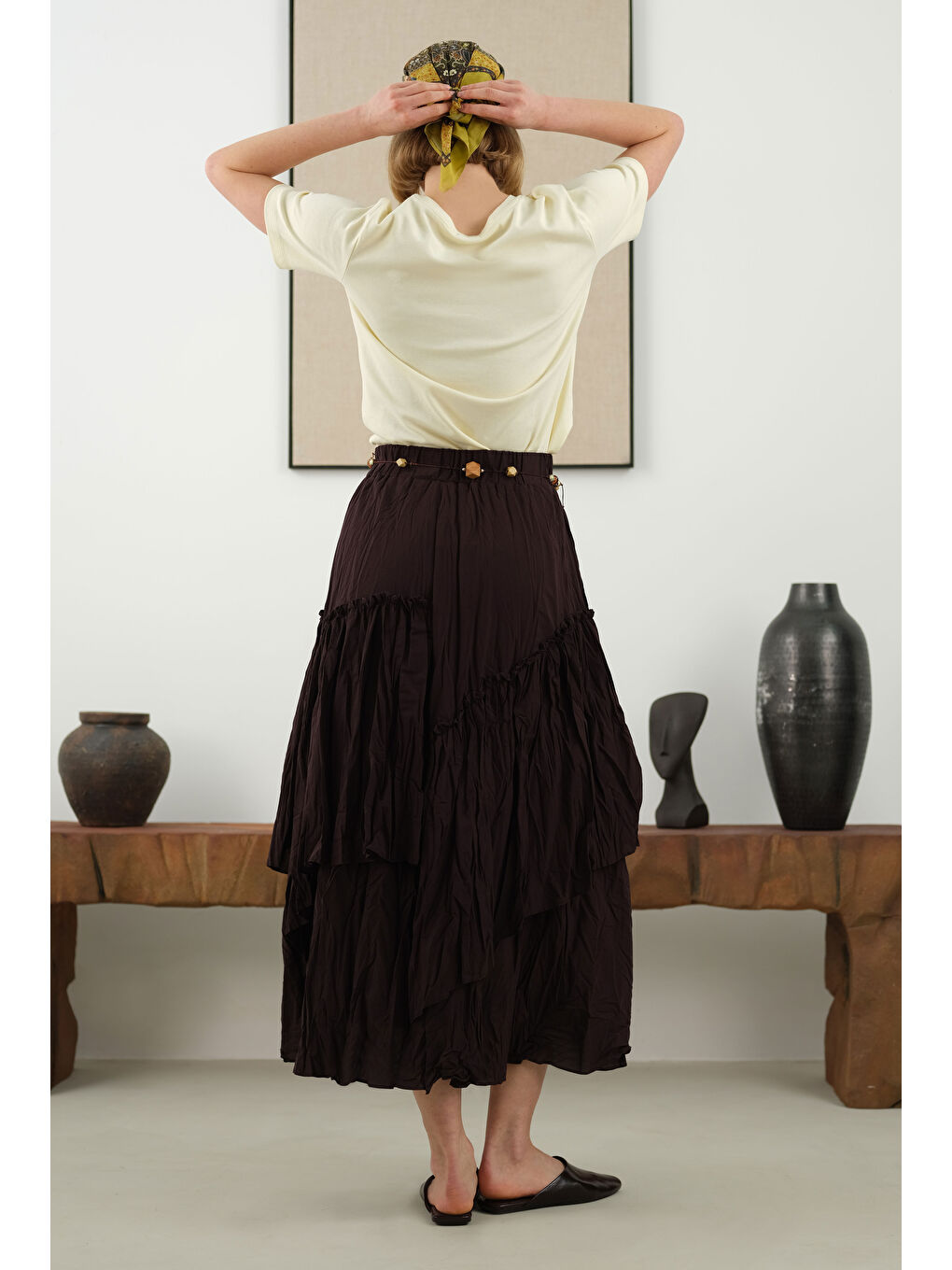 Kahverengi Katlı Bohem Etek Kahve-2