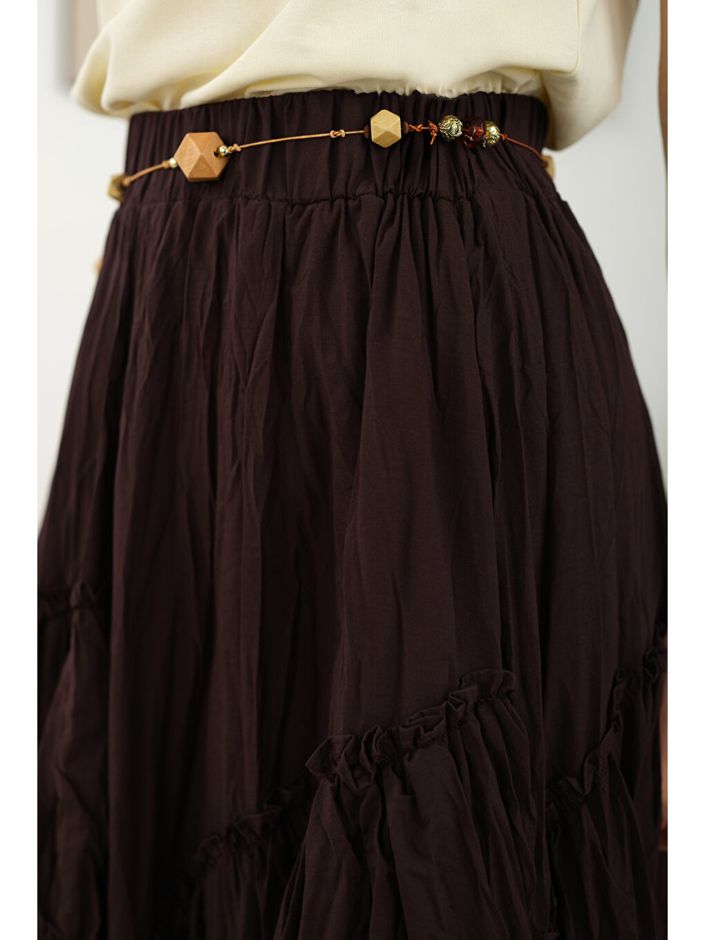 Kahverengi Katlı Bohem Etek Kahve-4