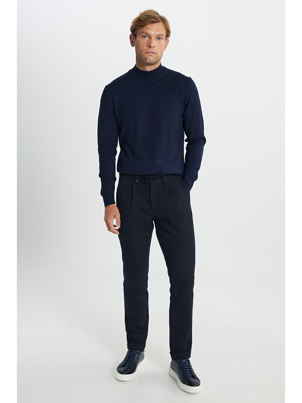 Erkek Lacivert Yünlü Sıcak Tutan Standart Fit Normal Kesim Yarım Balıkçı Yaka Triko Kazak-1