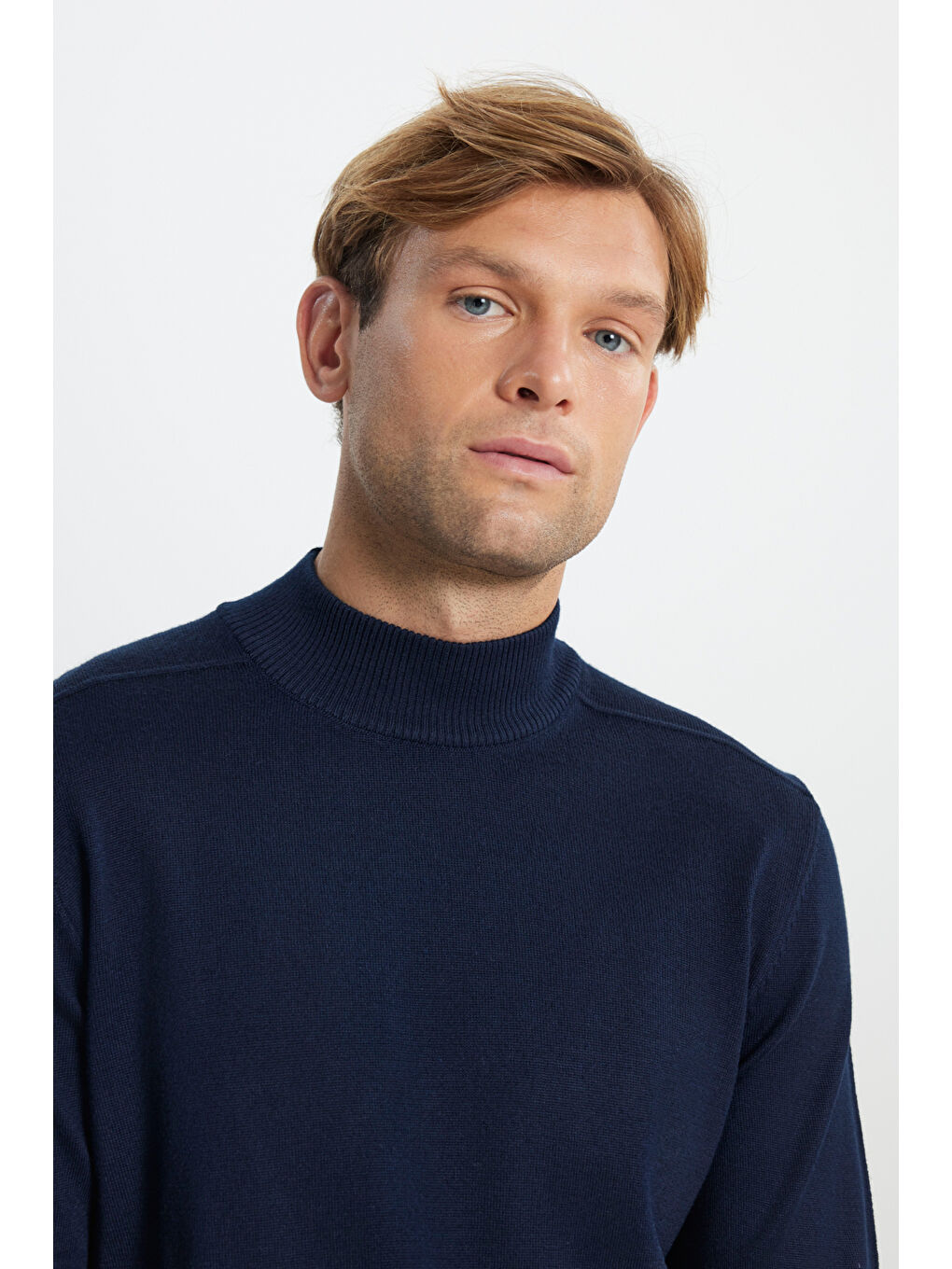 Erkek Lacivert Yünlü Sıcak Tutan Standart Fit Normal Kesim Yarım Balıkçı Yaka Triko Kazak-3