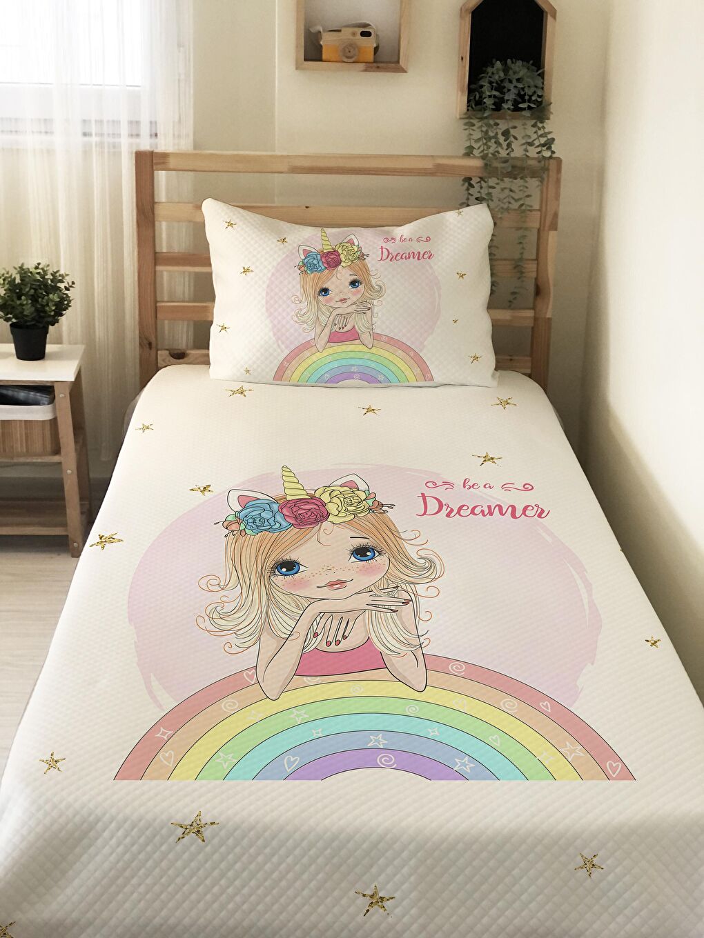 Karışık Desenli Soft Baskılı Tek Kişilik 160x220 Cm Pike - Beyaz