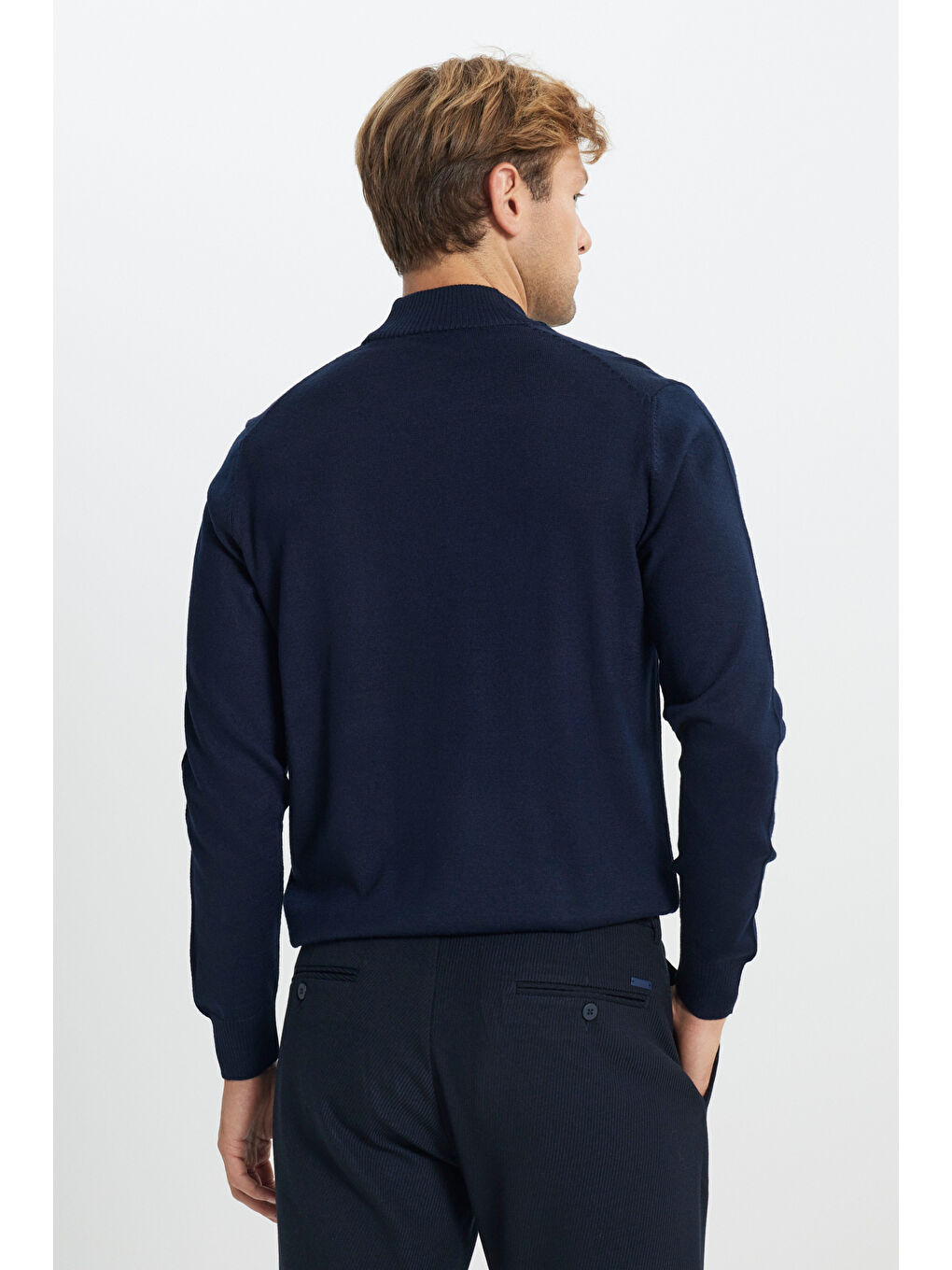 Erkek Lacivert Yünlü Sıcak Tutan Standart Fit Normal Kesim Yarım Balıkçı Yaka Triko Kazak-4