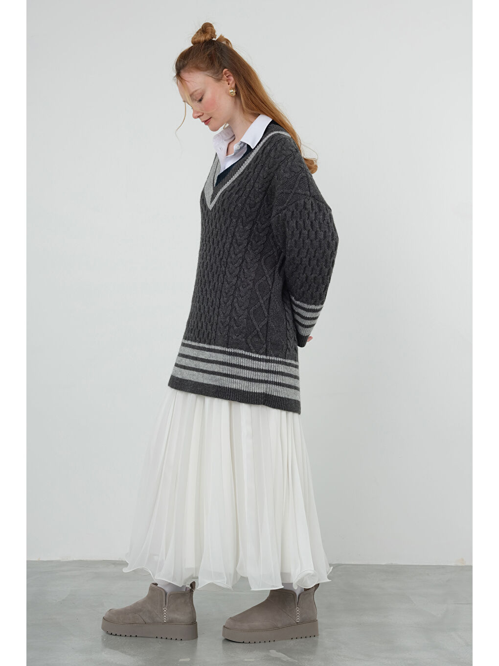 Etek Ucu Detaylı Pilisoley Etek Ekru-1