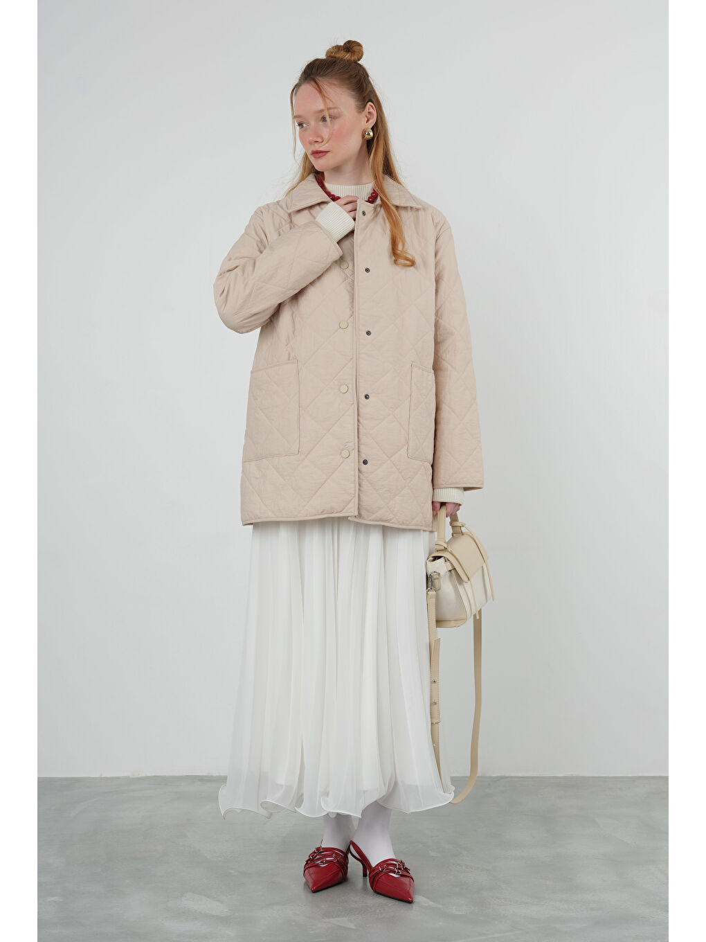 Etek Ucu Detaylı Pilisoley Etek Ekru-3