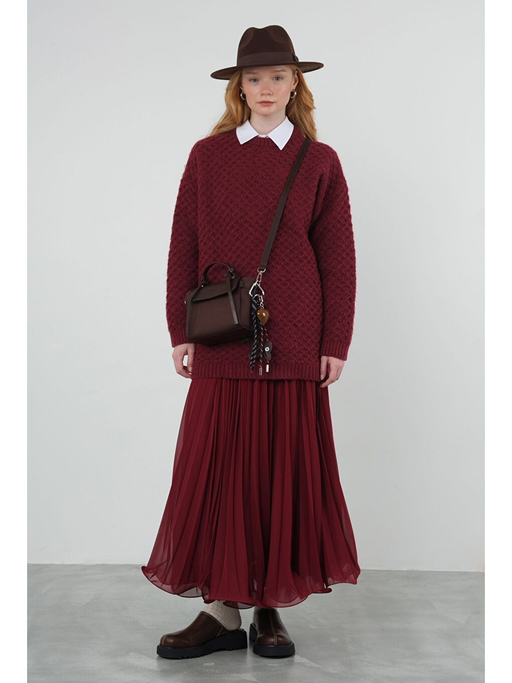 Etek Ucu Detaylı Pilisoley Etek Bordo-1