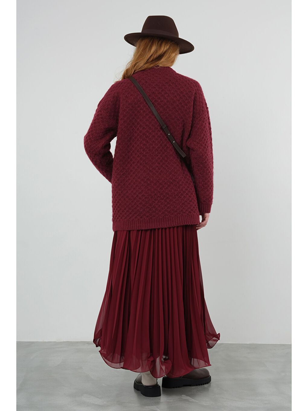 Etek Ucu Detaylı Pilisoley Etek Bordo-3