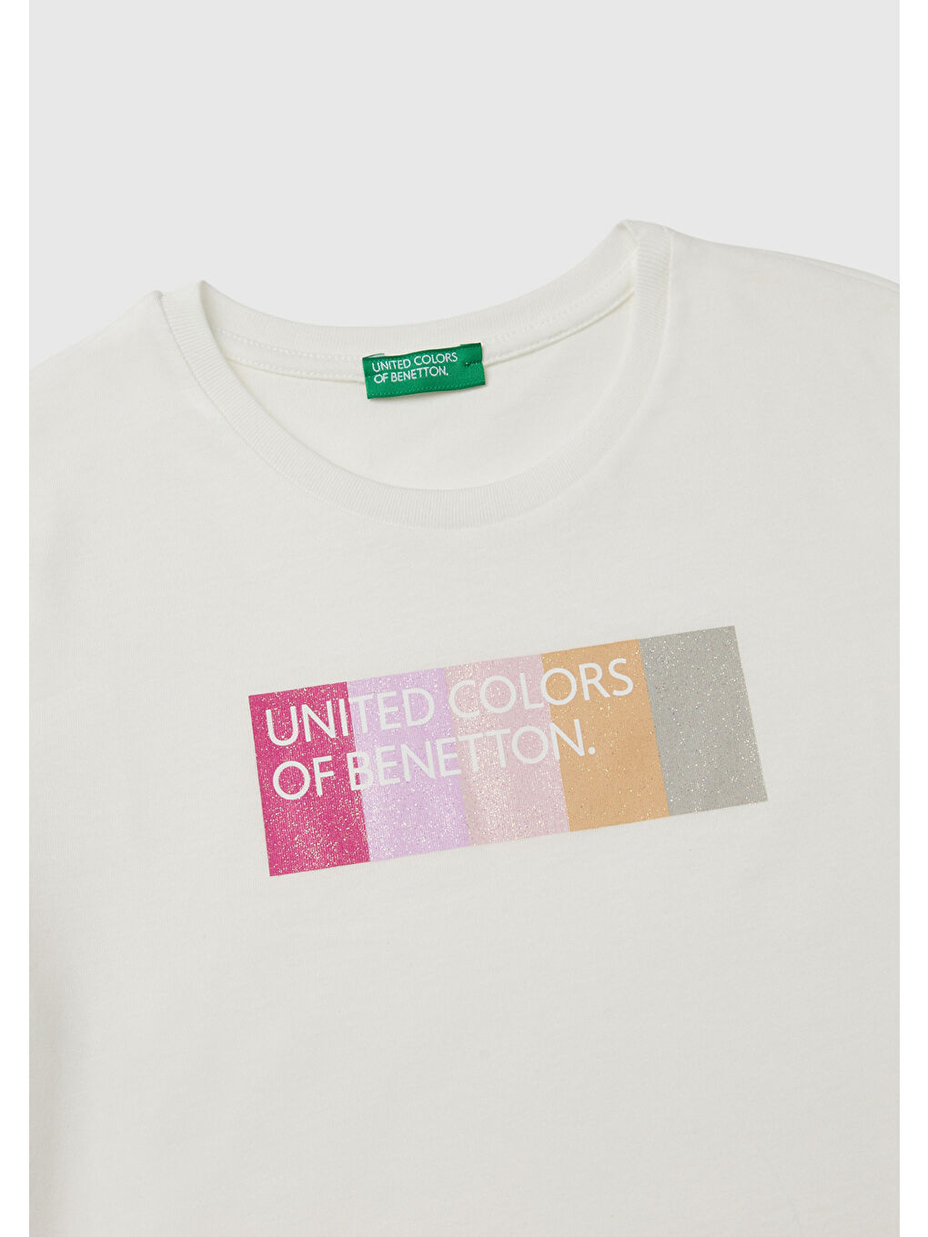 United Colors Of Benetton Beyaz Kız Çocuk Beyaz Önü Parlak Logo Baskılı Bisiklet Yaka Kısa Kollu T-Shirt - 2