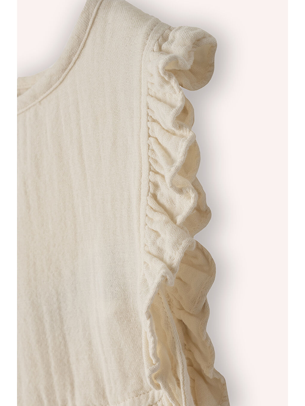 Kız Çocuk %100 Pamuk Müslin Önlük Bej-3