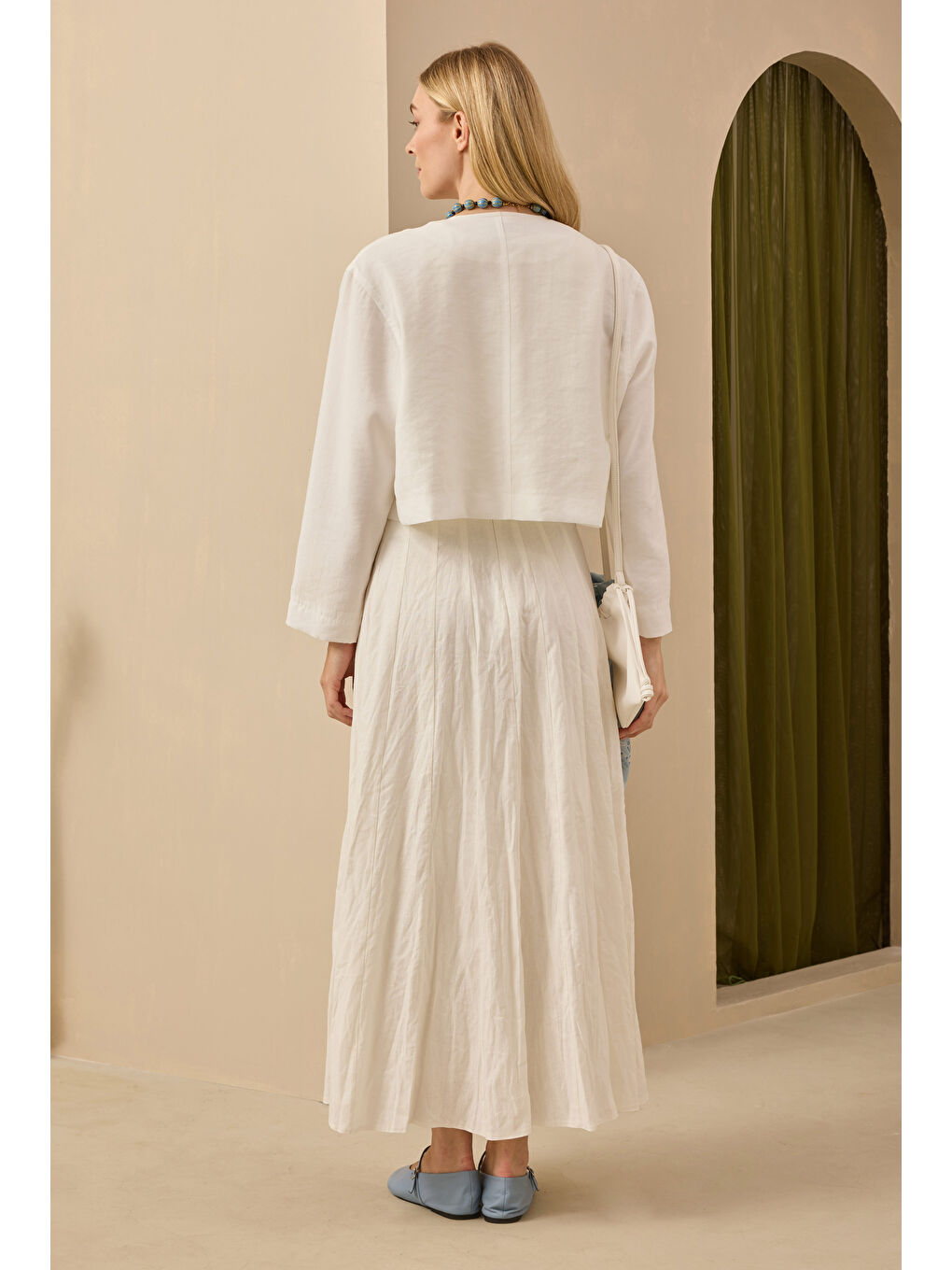 Parçalı Keten Etek Ekru-2