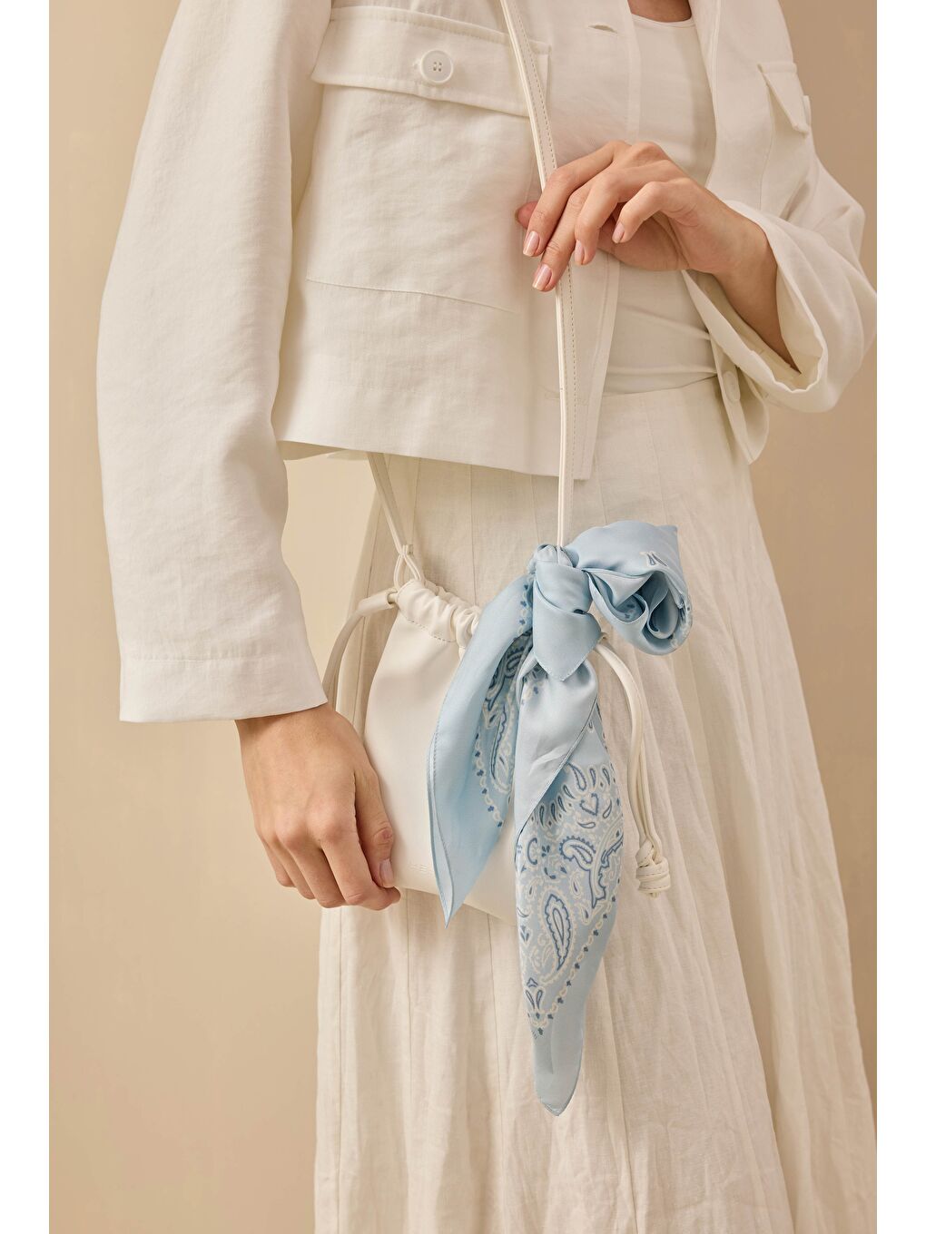 Parçalı Keten Etek Ekru-3