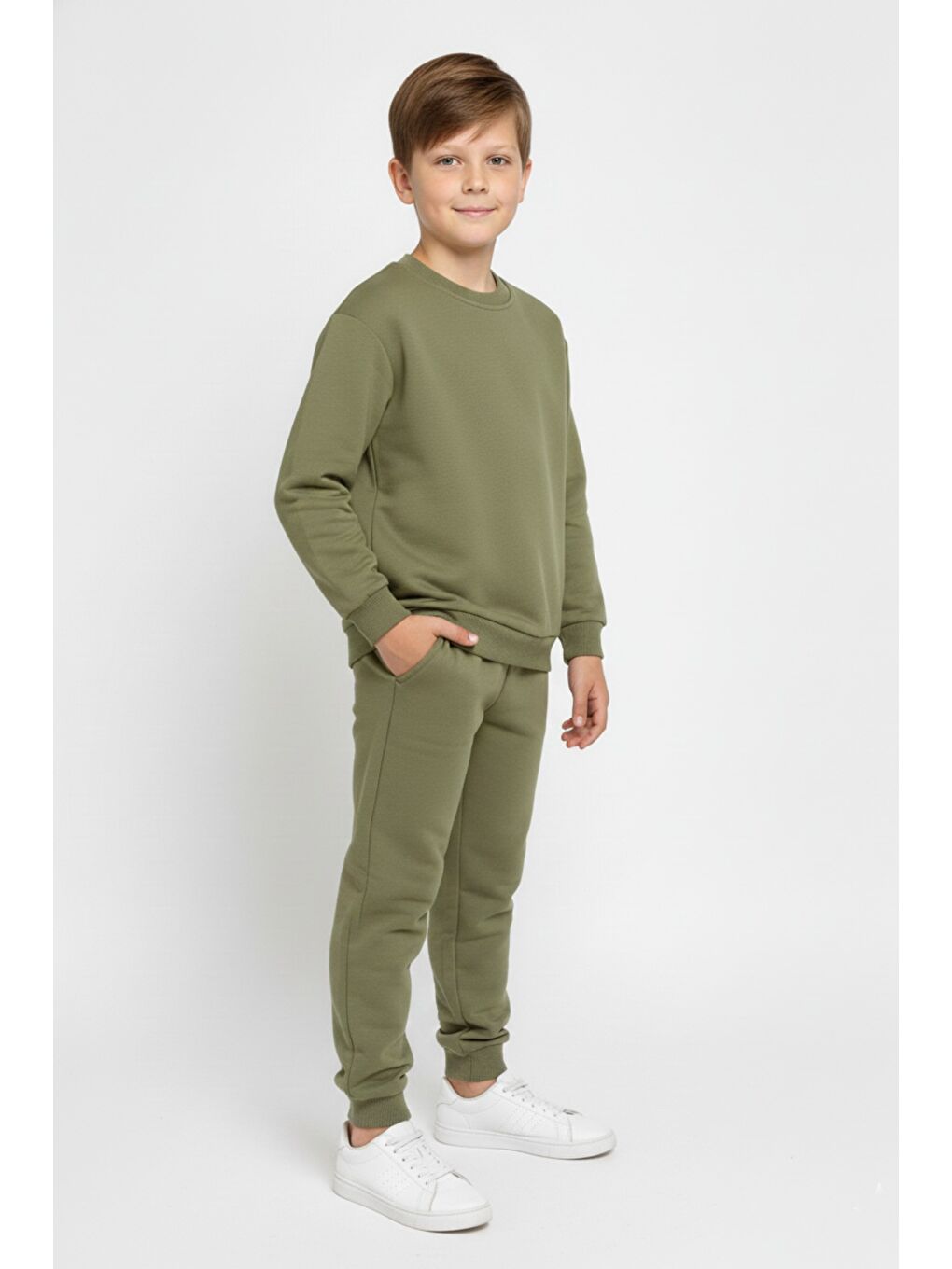 Yeşil Basic Cepli Kız-Erkek Mevsimlik Çocuk Eşofman Takımı M00776