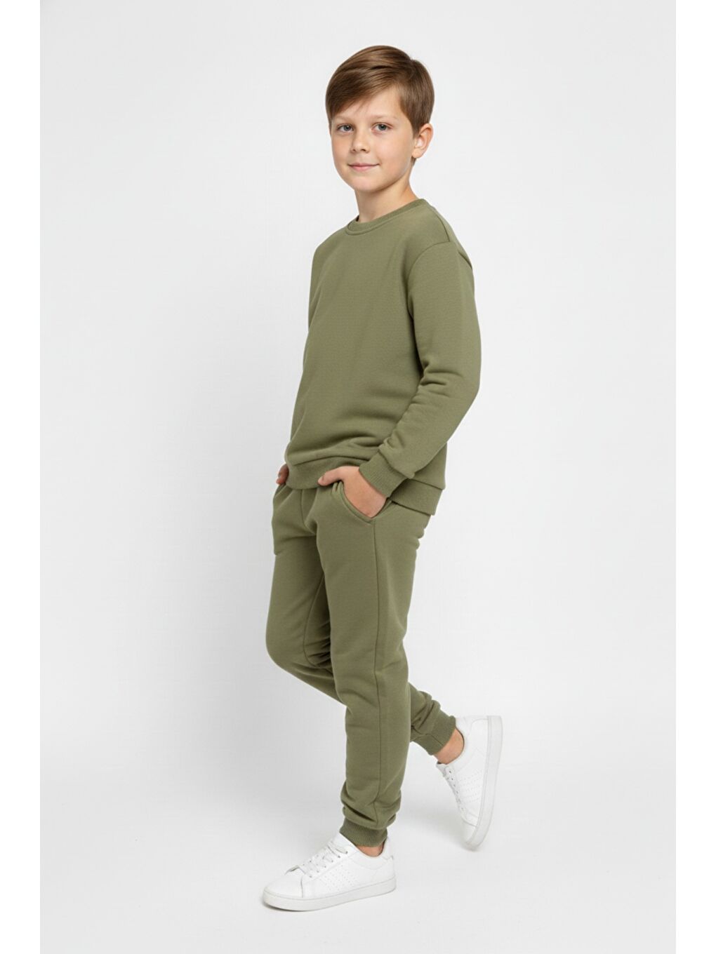 Yeşil Basic Cepli Kız-Erkek Mevsimlik Çocuk Eşofman Takımı M00776-4