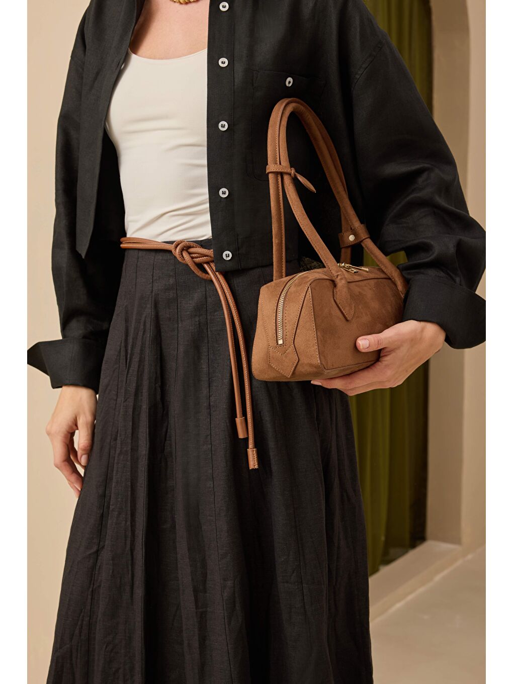 Parçalı Keten Etek Siyah-4