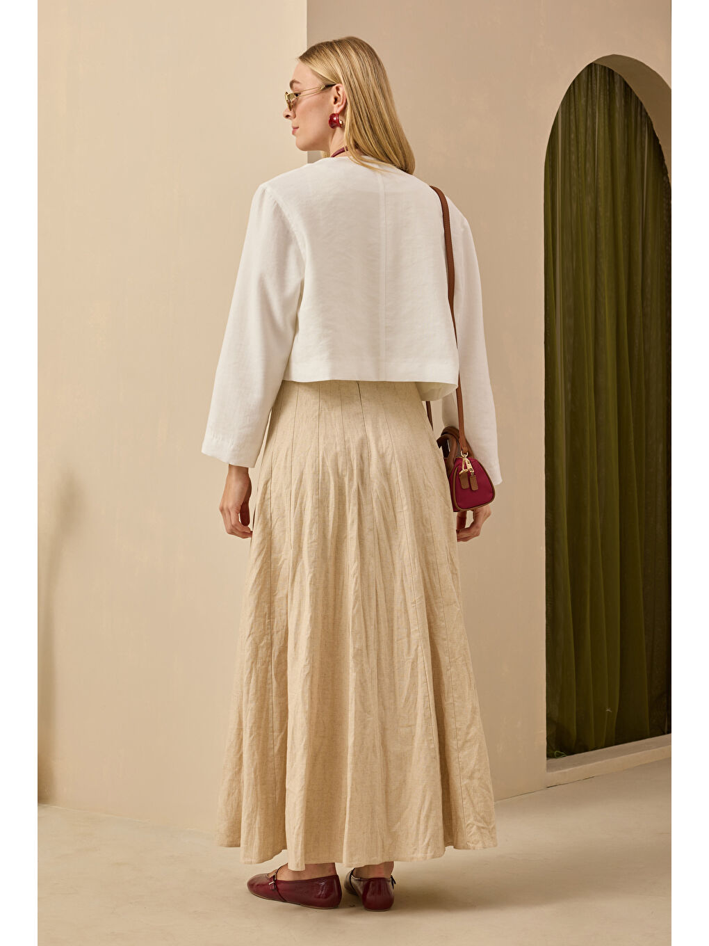 Bej Parçalı Keten Etek Sedef-2