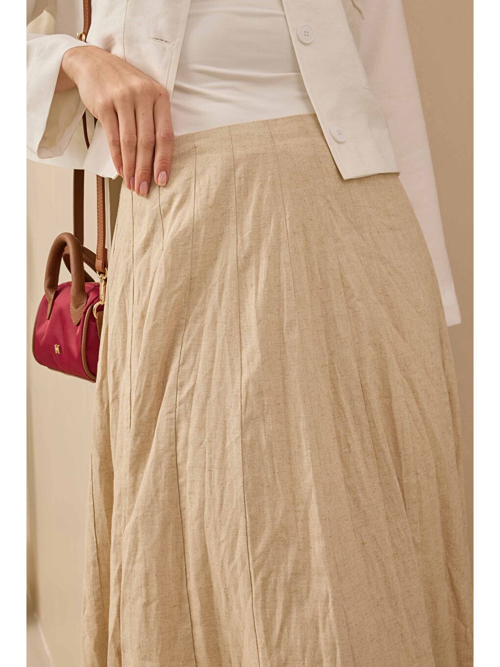 Bej Parçalı Keten Etek Sedef-3