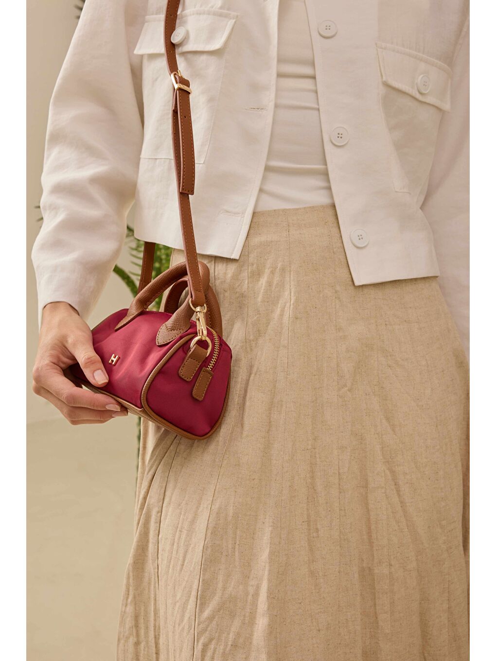 Bej Parçalı Keten Etek Sedef-4