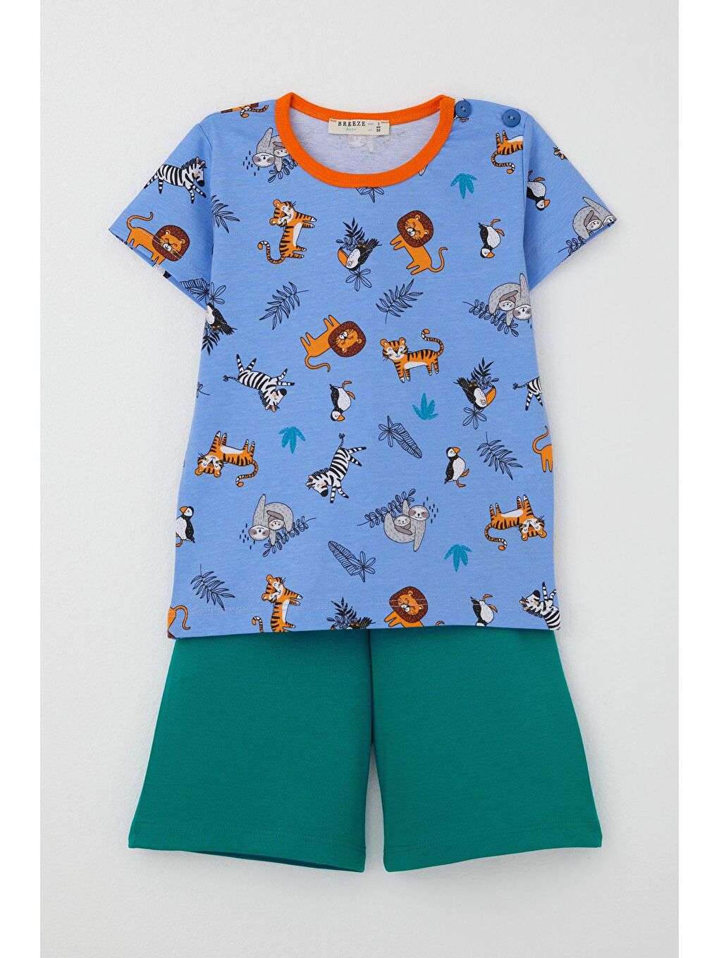 Breeze Erkek Bebek Pijama Takımı Hayvanlar Alemi Temalı Mavi (9 Ay-3 Yaş)